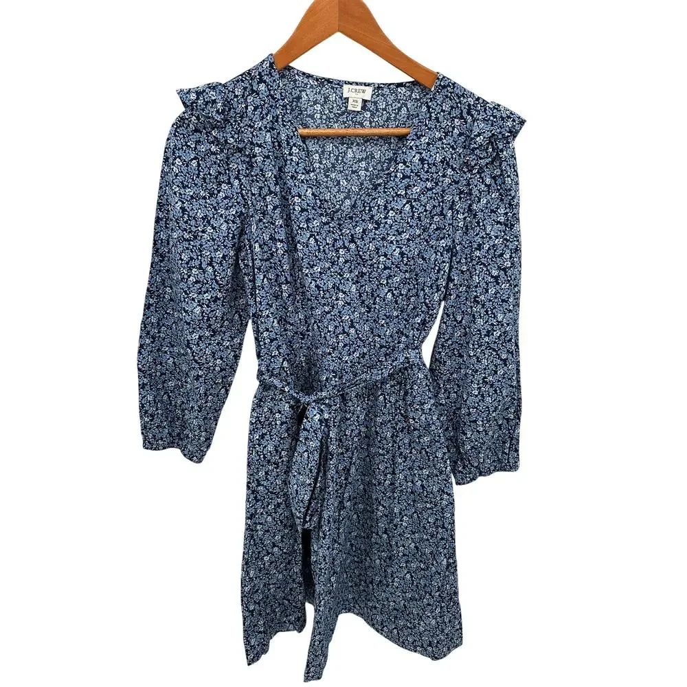 J.CREW Blue Floral Lightweight Cotton Puff Sleeve Mini Dress BK511 // XS